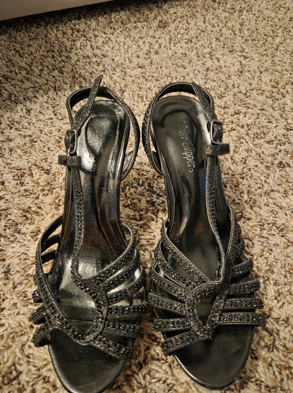 Black Beaded Strappy Heels